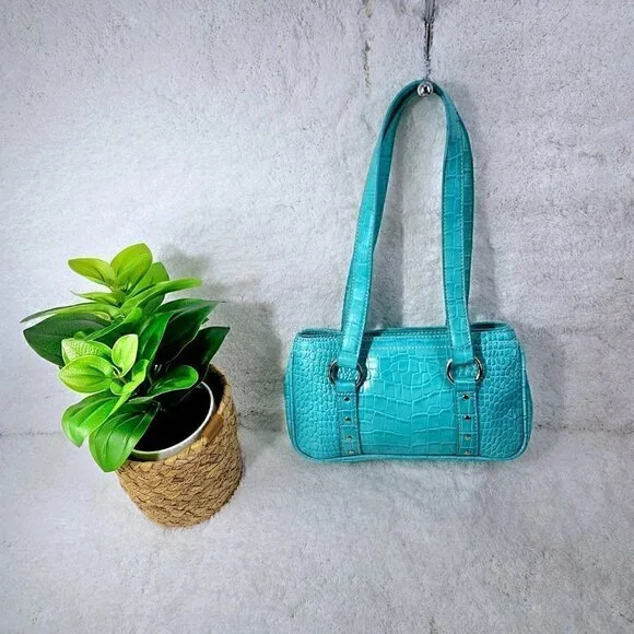 Nine West Aqua Croco Embossed Faux Leather Retro Mini Shoulder Bag - Picture 2 of 9